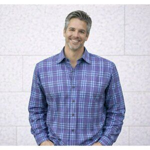 Peter Millar Plaid Button-Up Shirt Mens Medium 100% Cotton Mulberry Purple/Blue